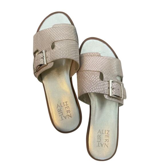 Naturalizer Womens Faryn Soft Gold Slide Sandals Flats 7 W - Picture 1 of 3